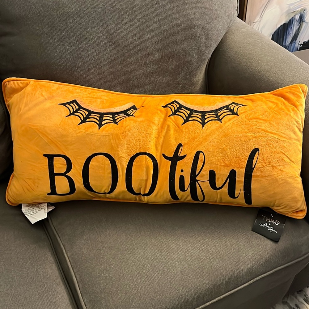 Thro by Marlo Lorenz Bootiful Orange Halloween Pillow 30 x 14  NWT